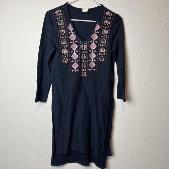 Anthropologie Sweaters - Akemi + Kin Dress Womens Medium Navy Embroidered Knit Boho Midi 3/4 Sleeve